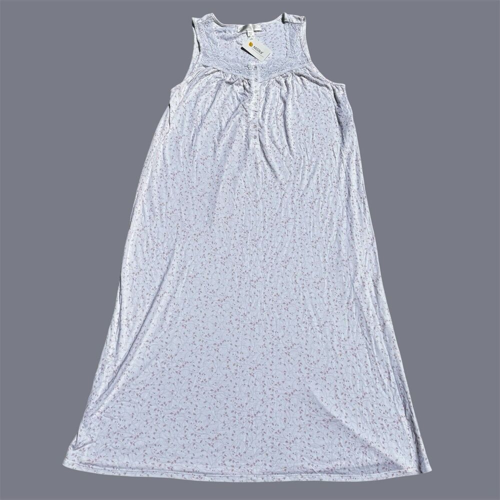 NWT Eileen West Sleeveless nightgown 100% Cotton Floral Pink White Medium